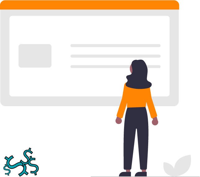 illustration of a woman looking at a website