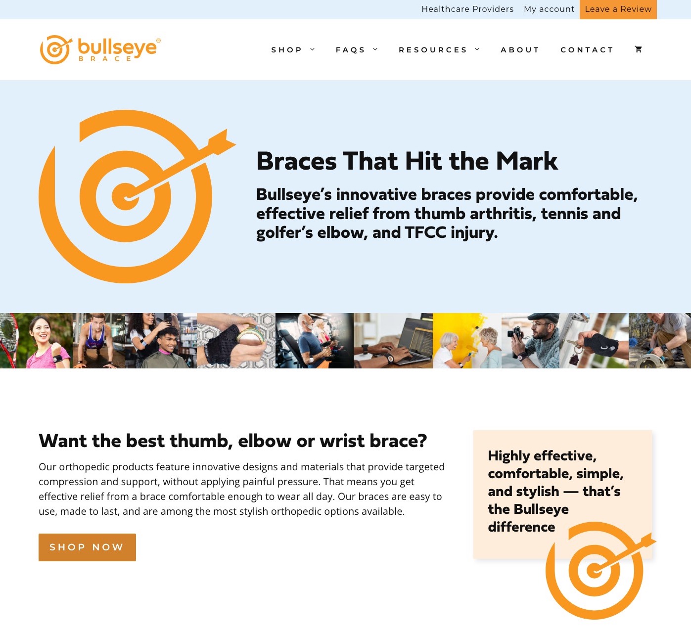 bullseyebrace.com homepage